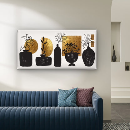 Minimalist Gold Leaf Botanical Wall Art Canvas Office Home Room Framed 120x60cm - Bella Home Decor