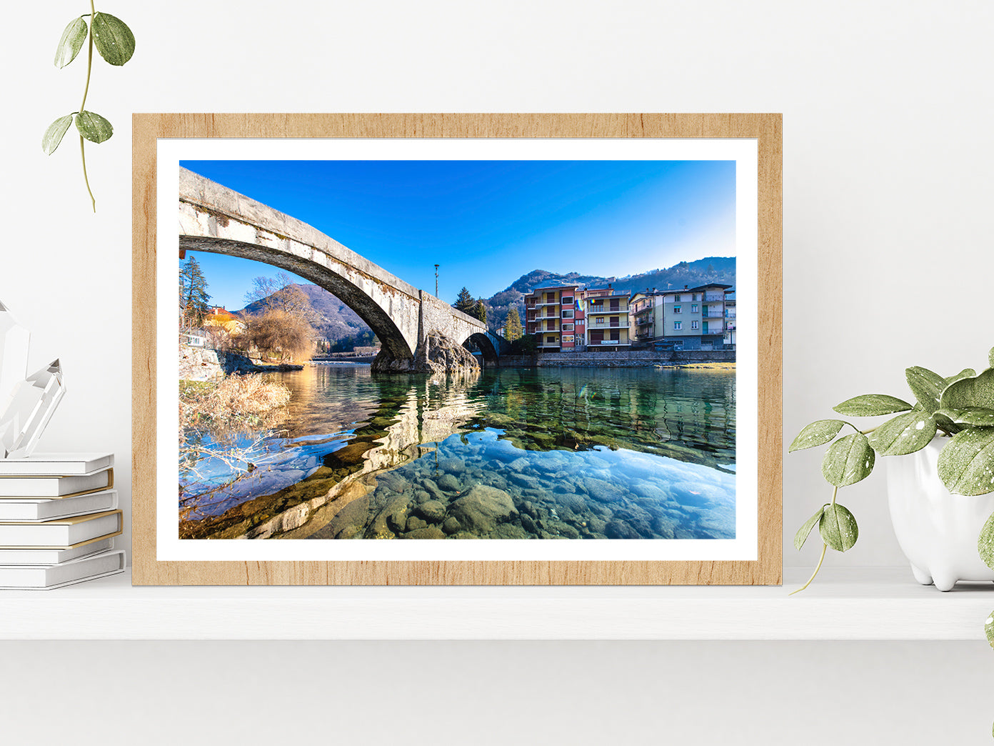 Brembo River In Brembana Valley Glass Framed Wall Art, Ready to Hang Quality Print With White Border Oak