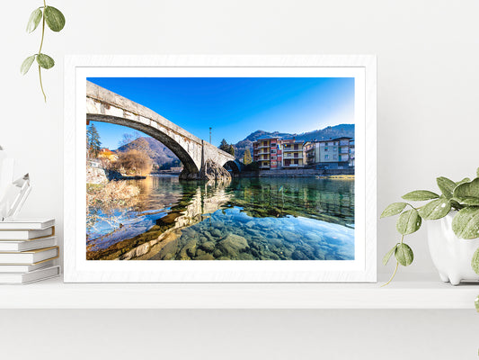 Brembo River In Brembana Valley Glass Framed Wall Art, Ready to Hang Quality Print With White Border White