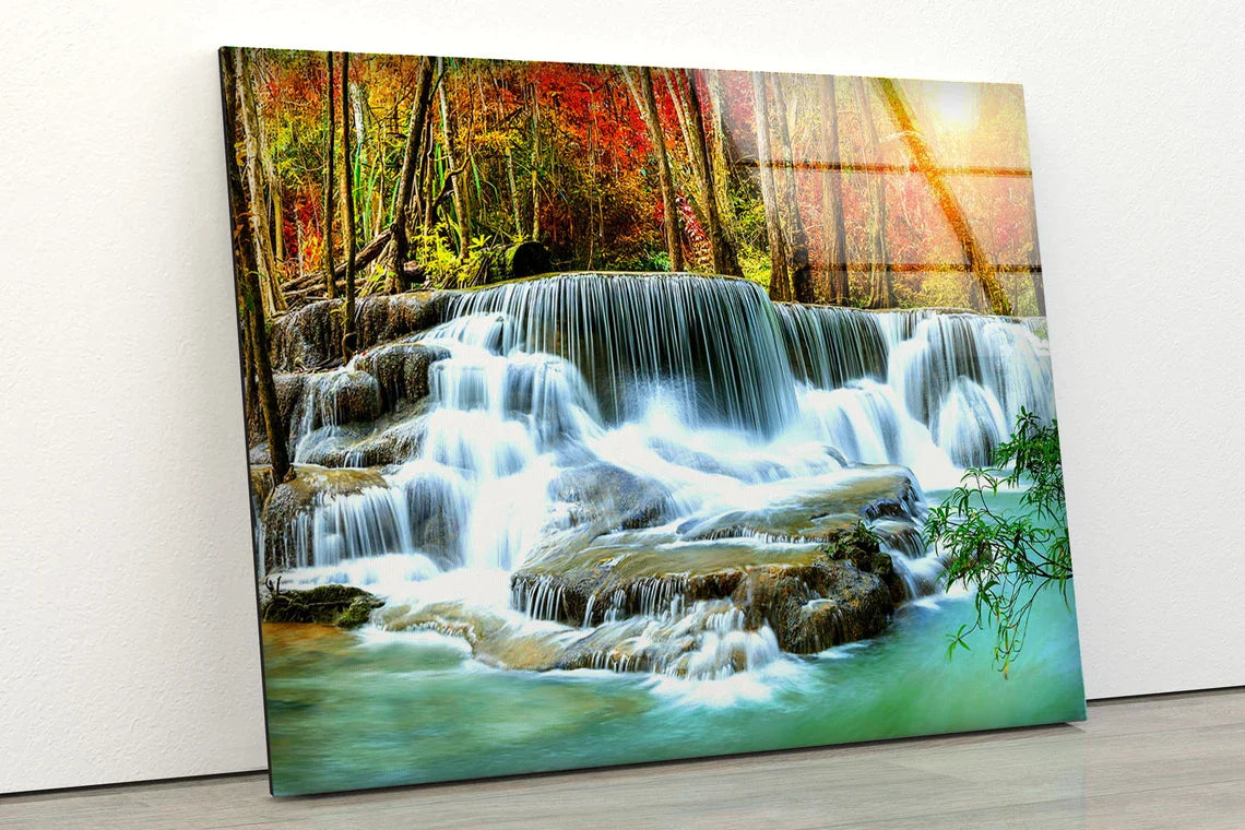 Autumn Forest Waterfall UV Direct Aluminum Print Australian Made Quality