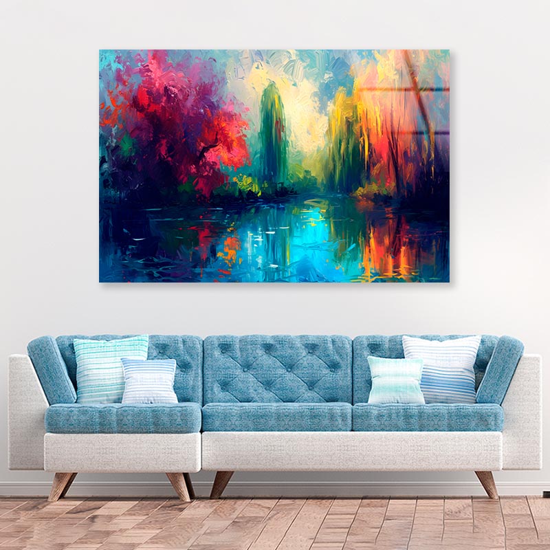 Colorful Abstract Oil Painting  Acrylic Glass Print Tempered Glass Wall Art 100% Made in Australia Ready to Hang - Bella Home Decor
