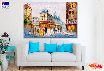 People Walking in Street of Paris Oil Painting Wall Art Limited Edition High Quality Print