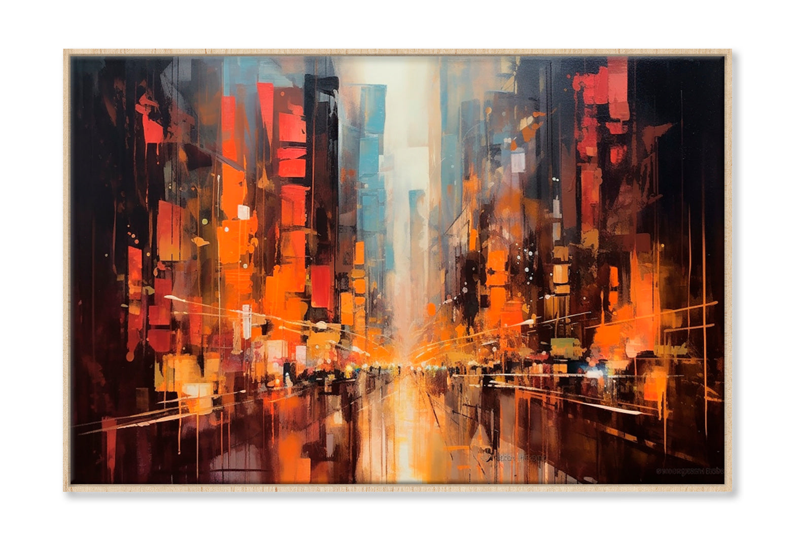 City Background With Splashes Oil Painting Wall Art Limited Edition High Quality Print Canvas Box Framed Natural