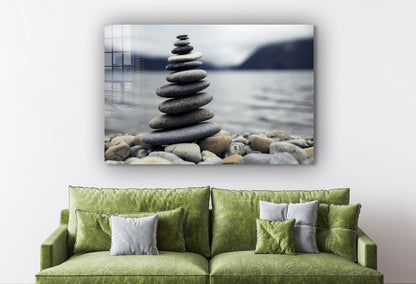 Zen Rocks near Lake UV Direct Aluminum Print Australian Made Quality