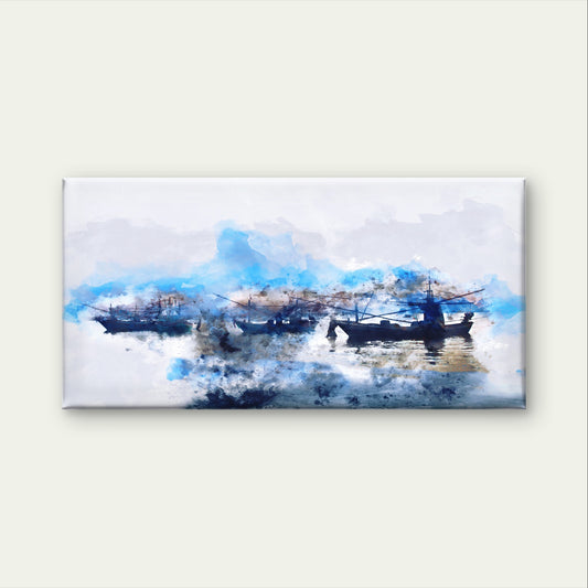 Ocean Fishing Boat Sunset Watercraft Painting Wall Art Canvas Office Home Framed 120x60cm