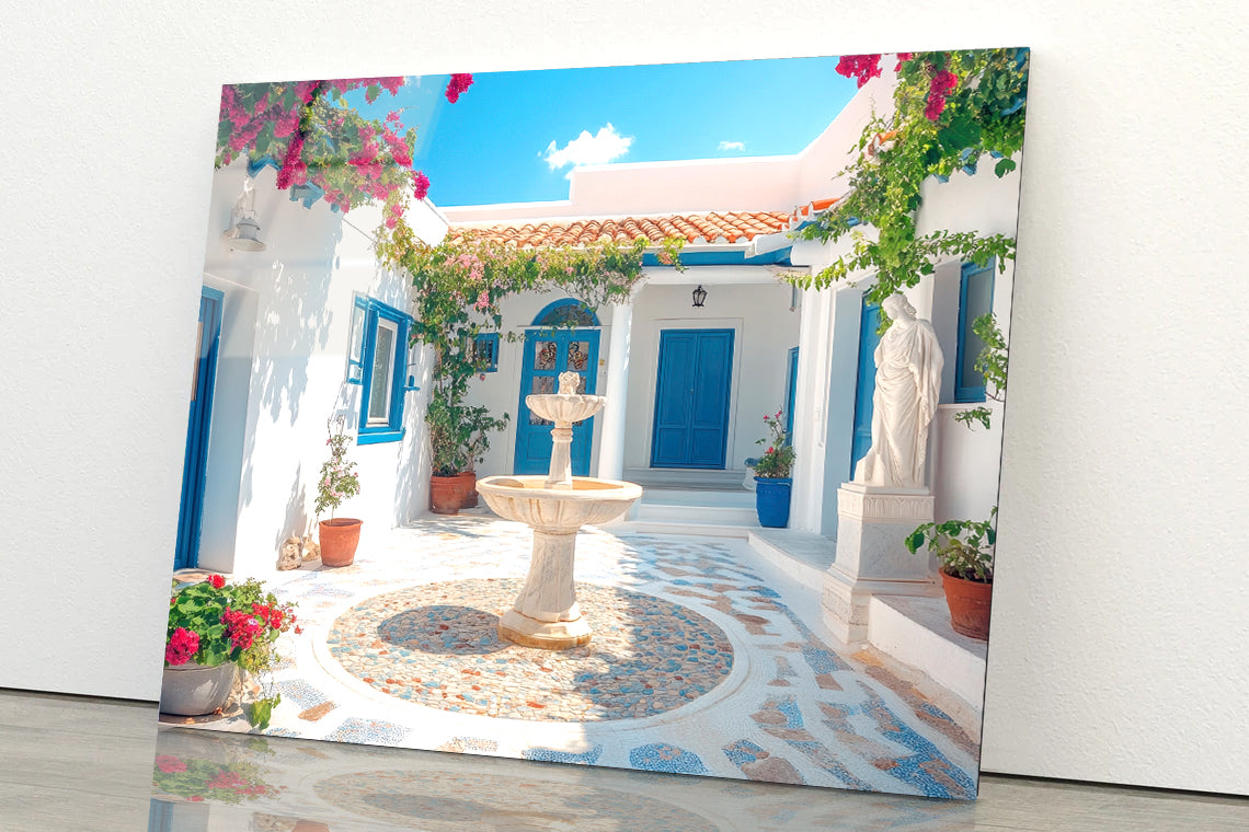 Courtyard with a Fountain and a Statue of a Woman Acrylic Glass Print Tempered Glass Wall Art 100% Made in Australia Ready to Hang - Bella Home Decor