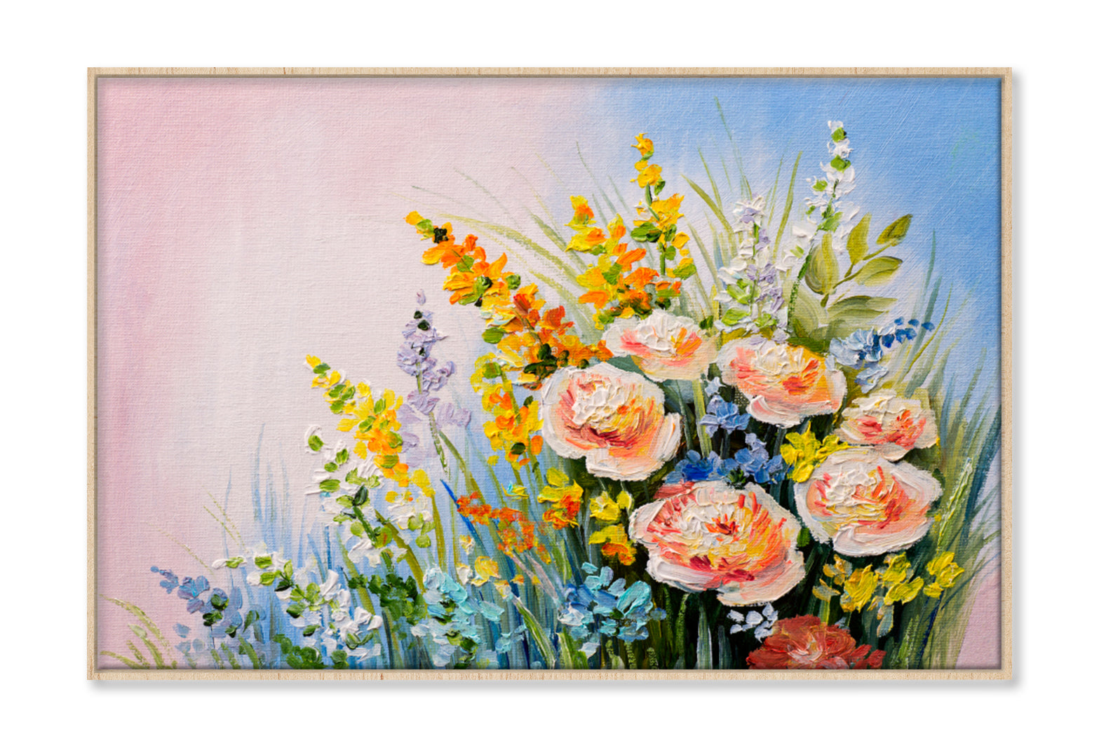 Abstract Bouquet Of Summer Flowers Oil Painting Wall Art Limited Edition High Quality Print Canvas Box Framed Natural