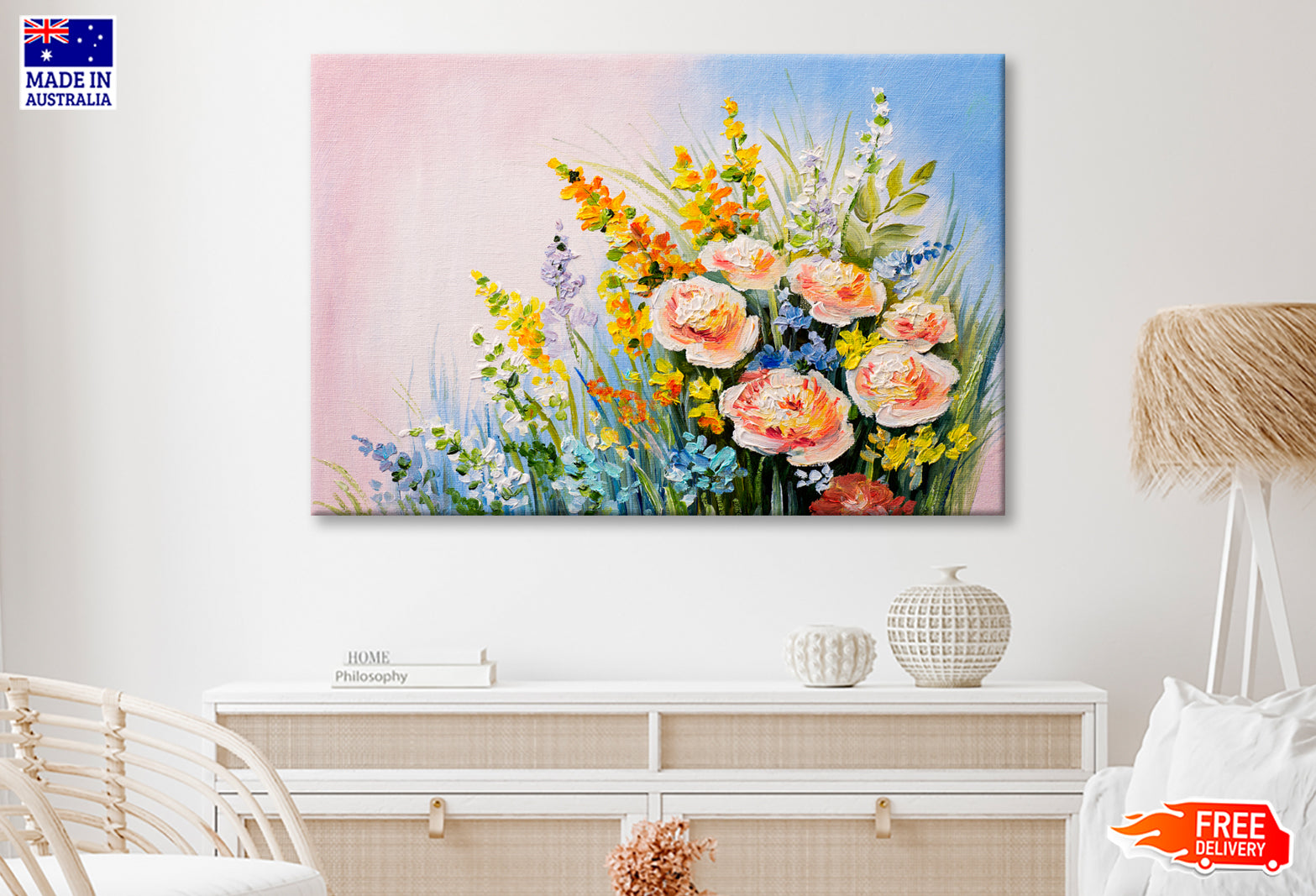 Abstract Bouquet Of Summer Flowers Oil Painting Wall Art Limited Edition High Quality Print