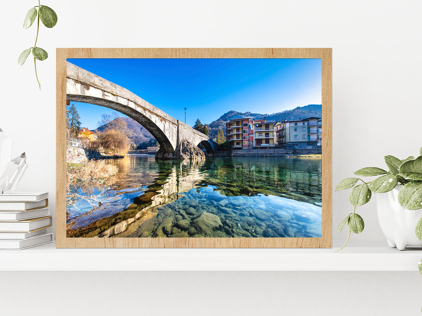 Brembo River In Brembana Valley Glass Framed Wall Art, Ready to Hang Quality Print Without White Border Oak