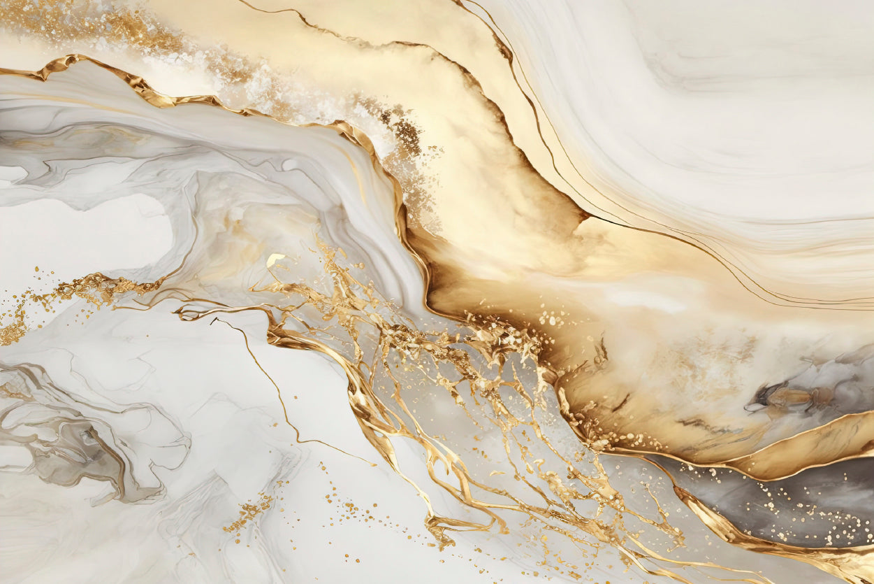Natural White and Gold Marble Texture Print 100% Australian Made - Bella Home Decor