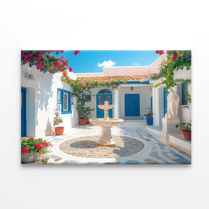 Courtyard with a Fountain and a Statue of a Woman Print 100% Australian Made - Bella Home Decor