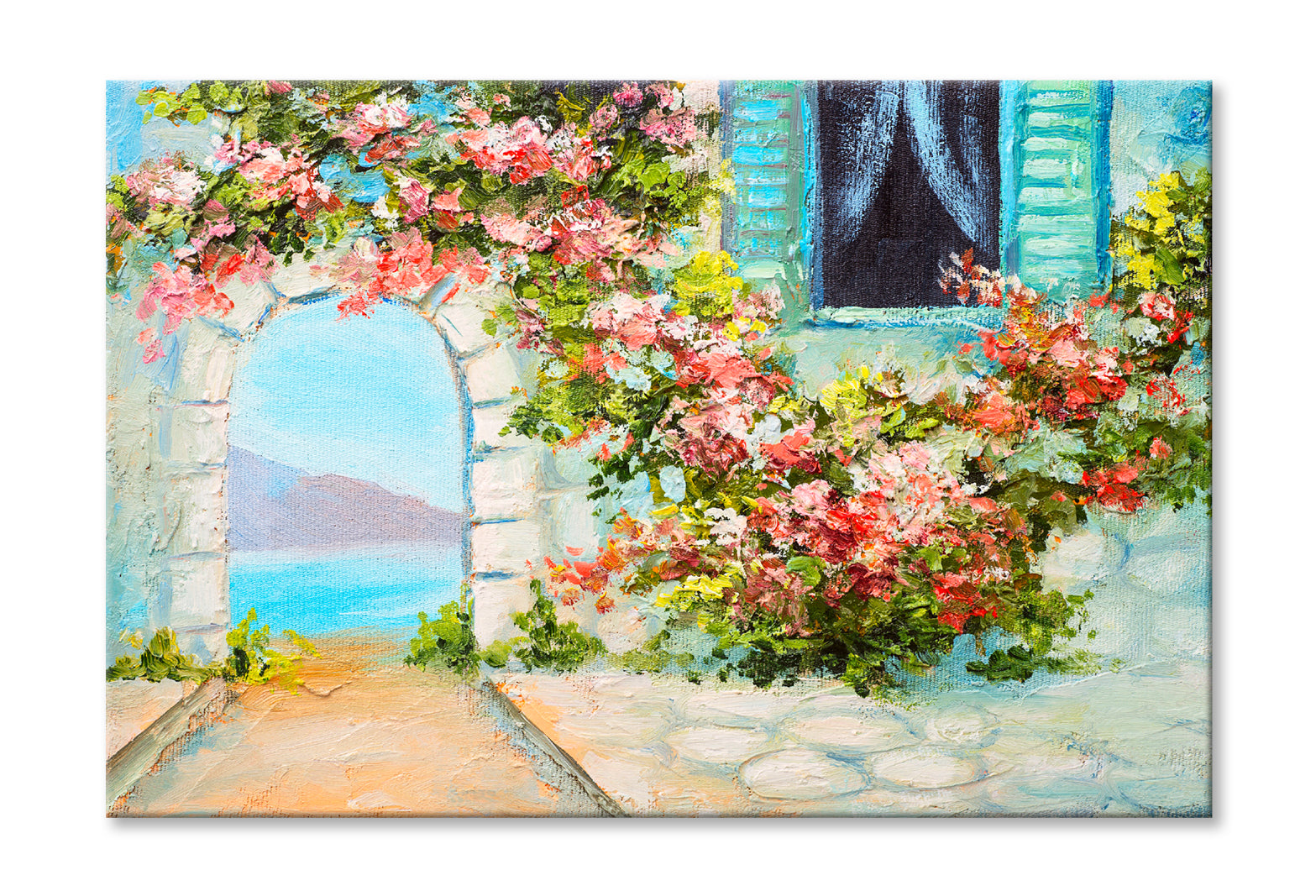 House Near The Sea, Summer Seascape Oil Painting Wall Art Limited Edition High Quality Print Stretched Canvas None