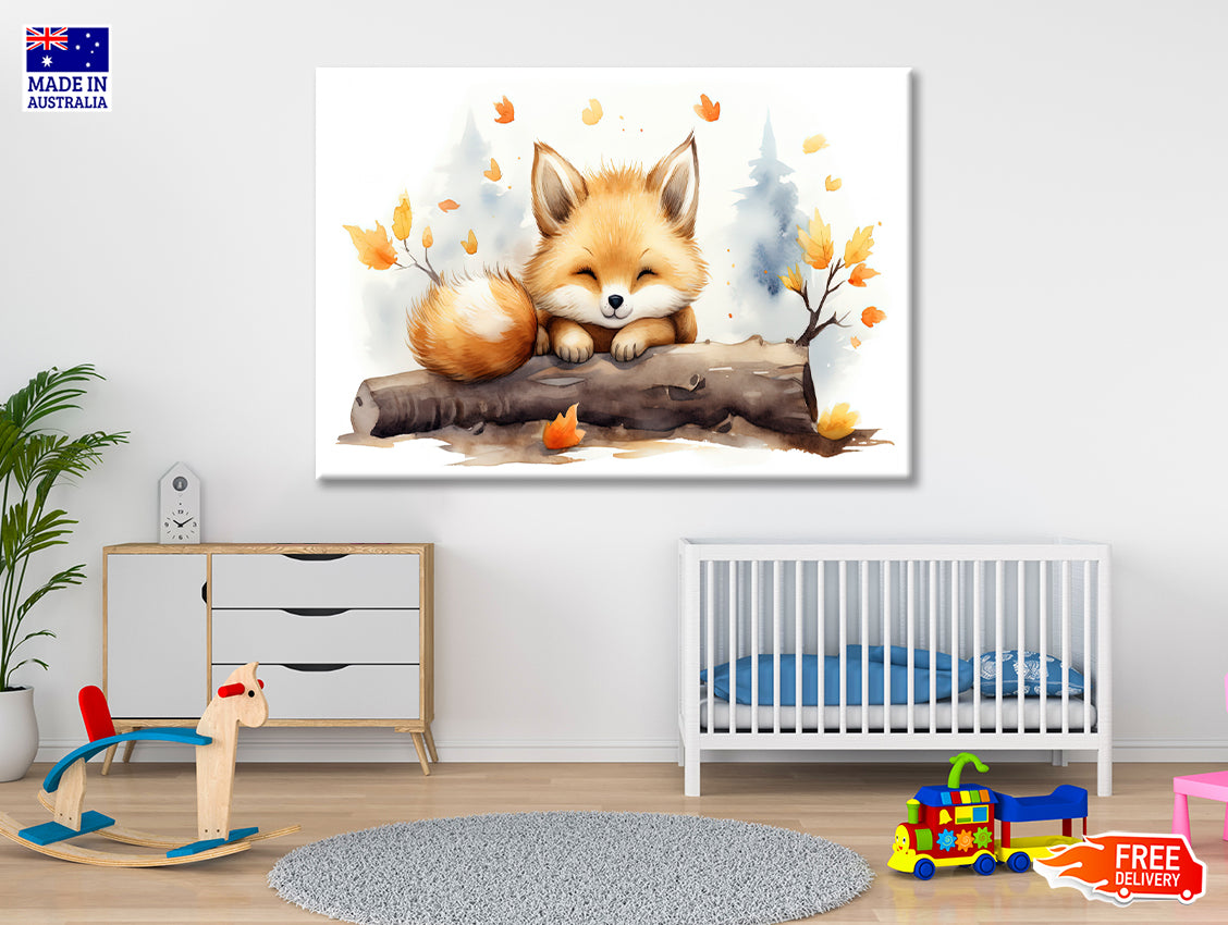 Baby Red Fox in Autumn Garden Print 100% Australian Made - Bella Home Decor