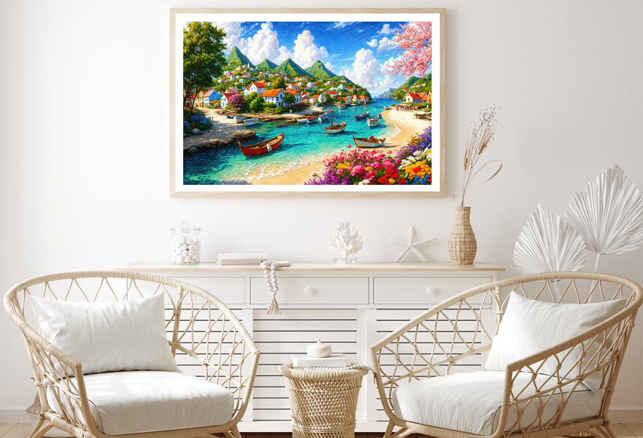 Town, Sea & Mountains in the Background View Home Decor Premium Quality Poster Print Choose Your Sizes