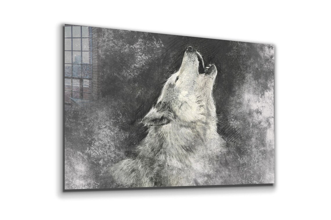 Wolf Howling Painting UV Direct Aluminum Print Australian Made Quality