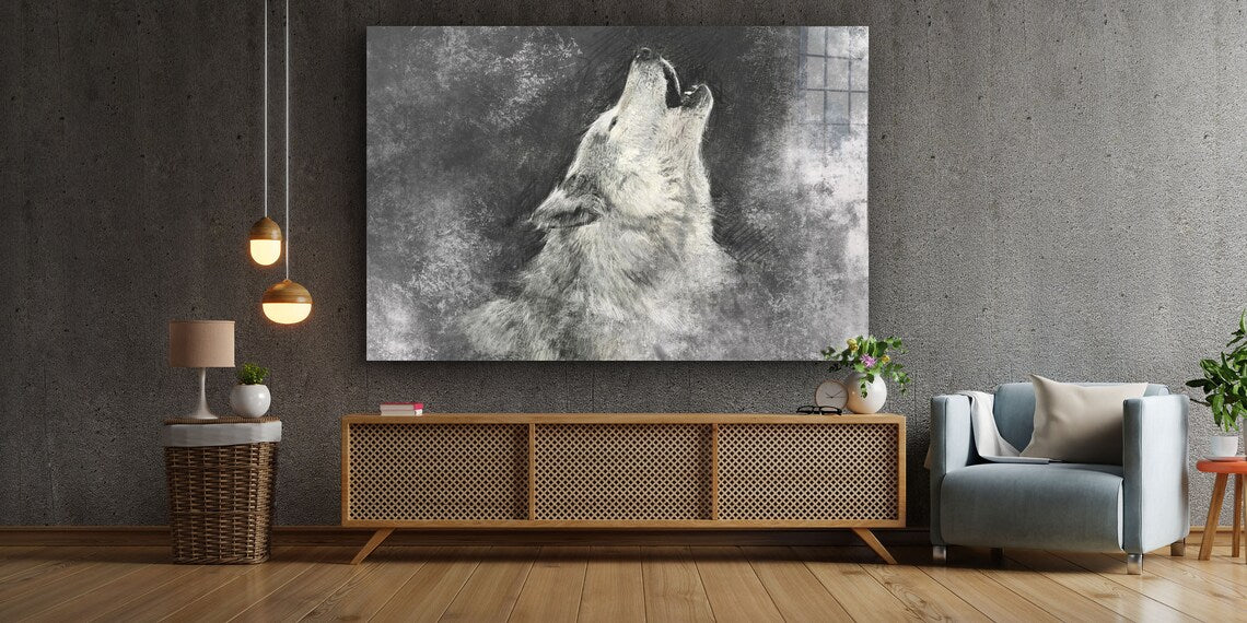 Wolf Howling Painting UV Direct Aluminum Print Australian Made Quality