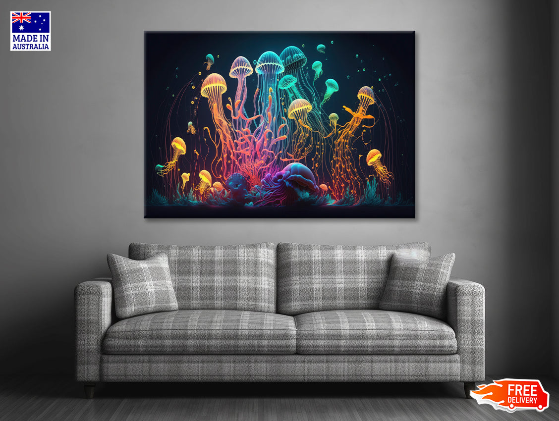 Colorful Jellyfish and Fish Float In an Ocean Print 100% Australian Made - Bella Home Decor