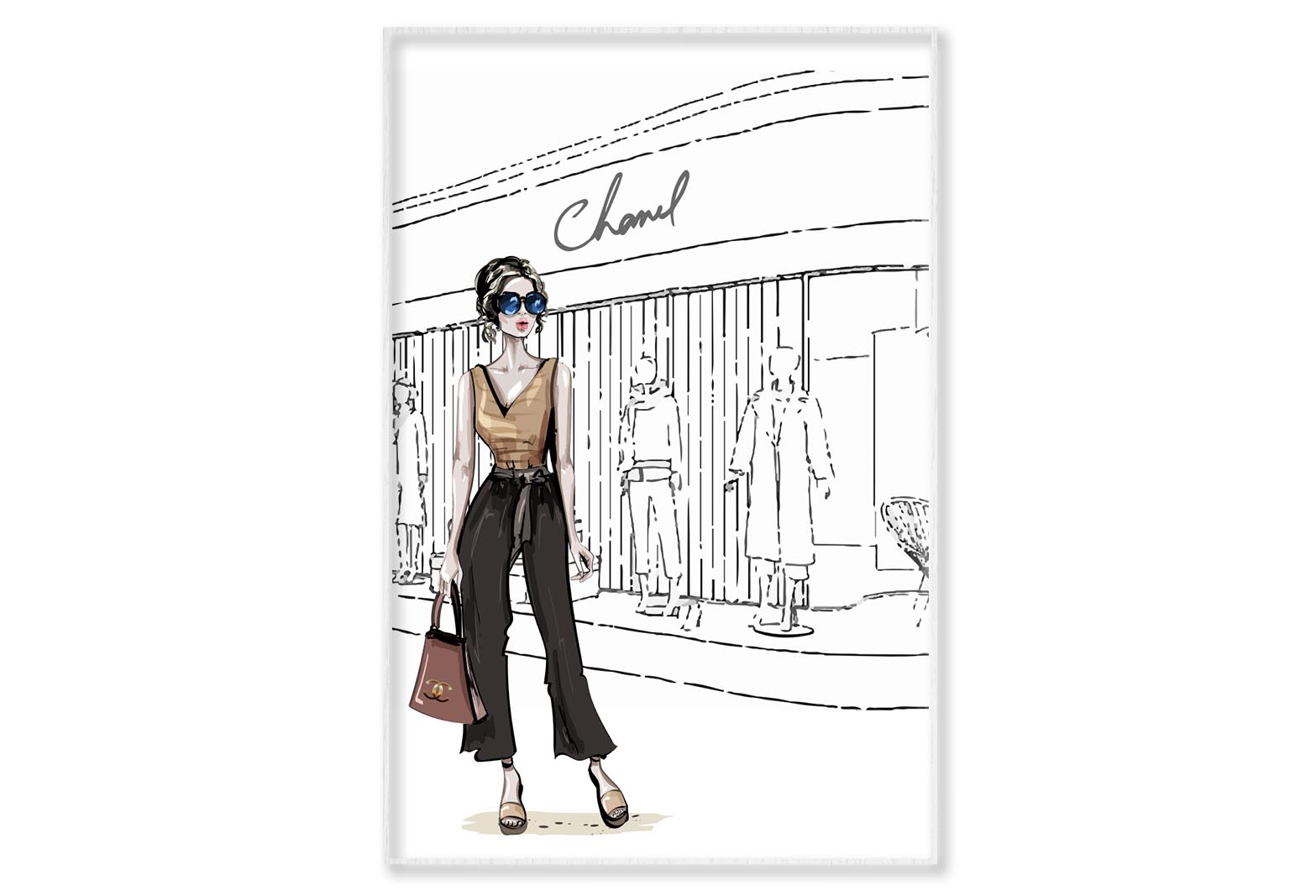 Stylish Girl with Fashion Store Wall Art Limited Edition High Quality Print Canvas Box Framed White