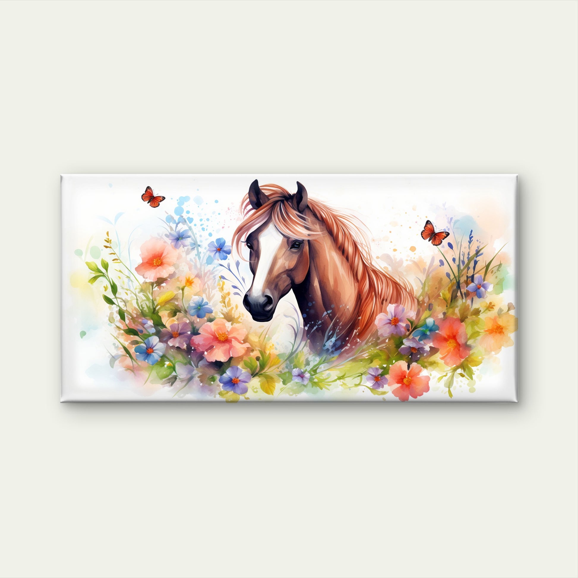 Horse Watercolor Butterfly Wall Art Canvas Office Home Room Framed 120x60cm - Bella Home Decor