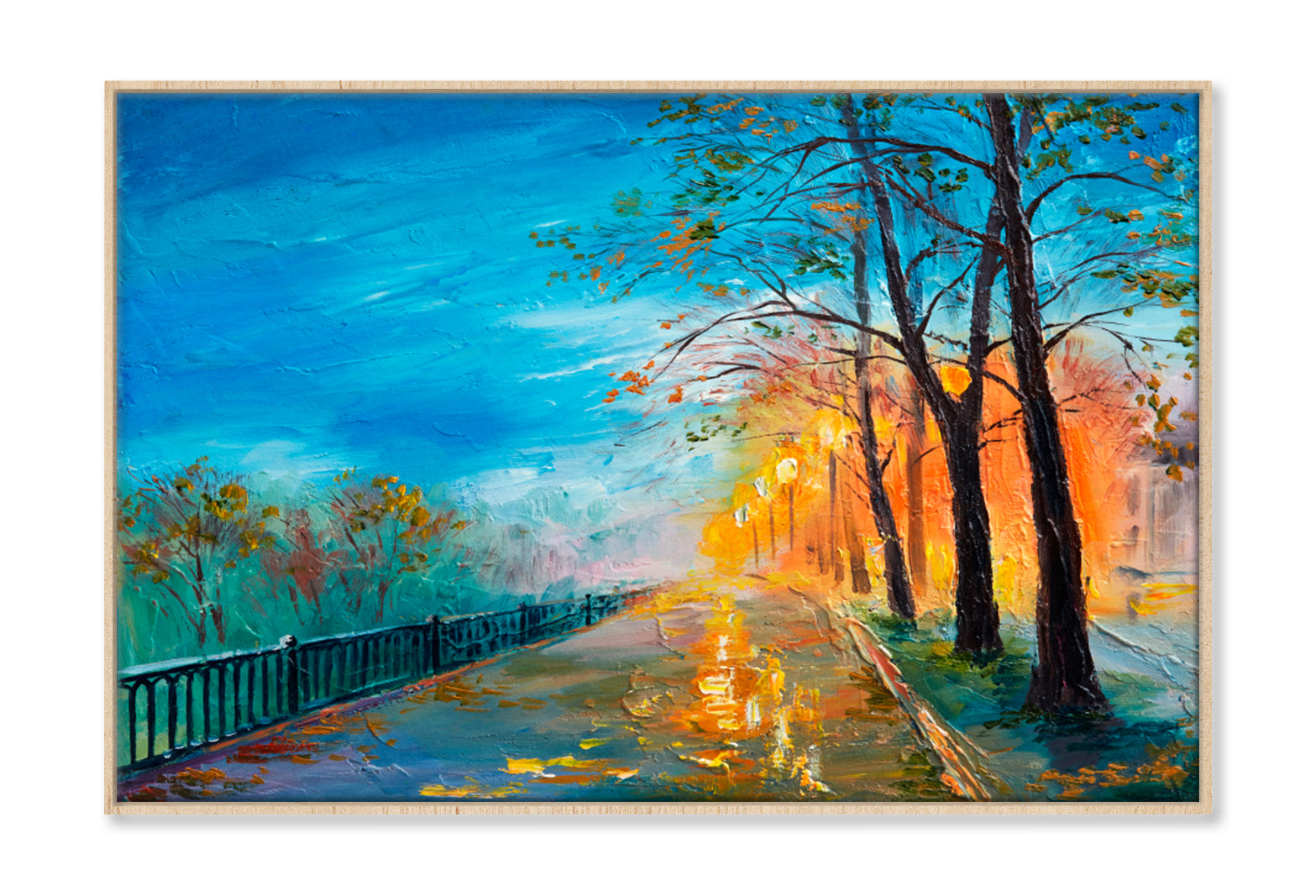 Evening Autumn Street Oil Painting Limited Edition High Quality Print Canvas Box Framed Natural