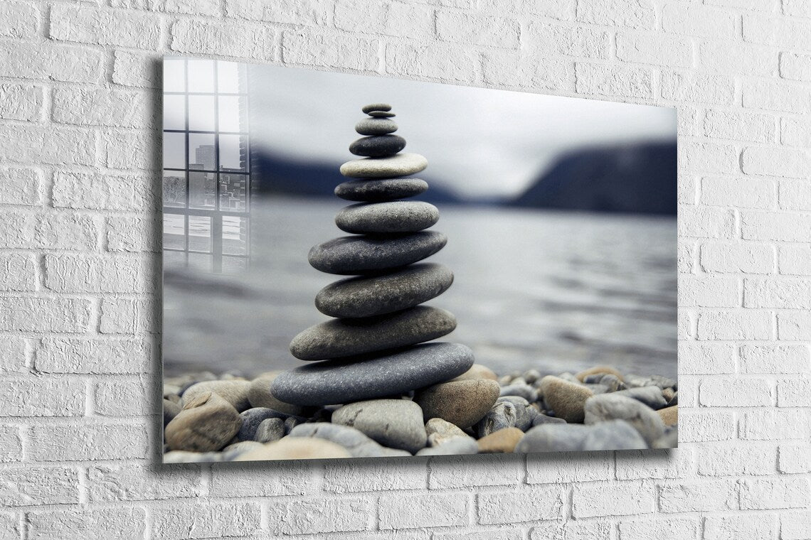 Zen Rocks near Lake UV Direct Aluminum Print Australian Made Quality