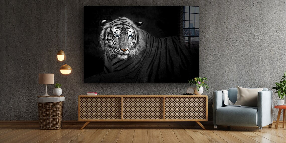 B&W Tiger Closeup View UV Direct Aluminum Print Australian Made Quality