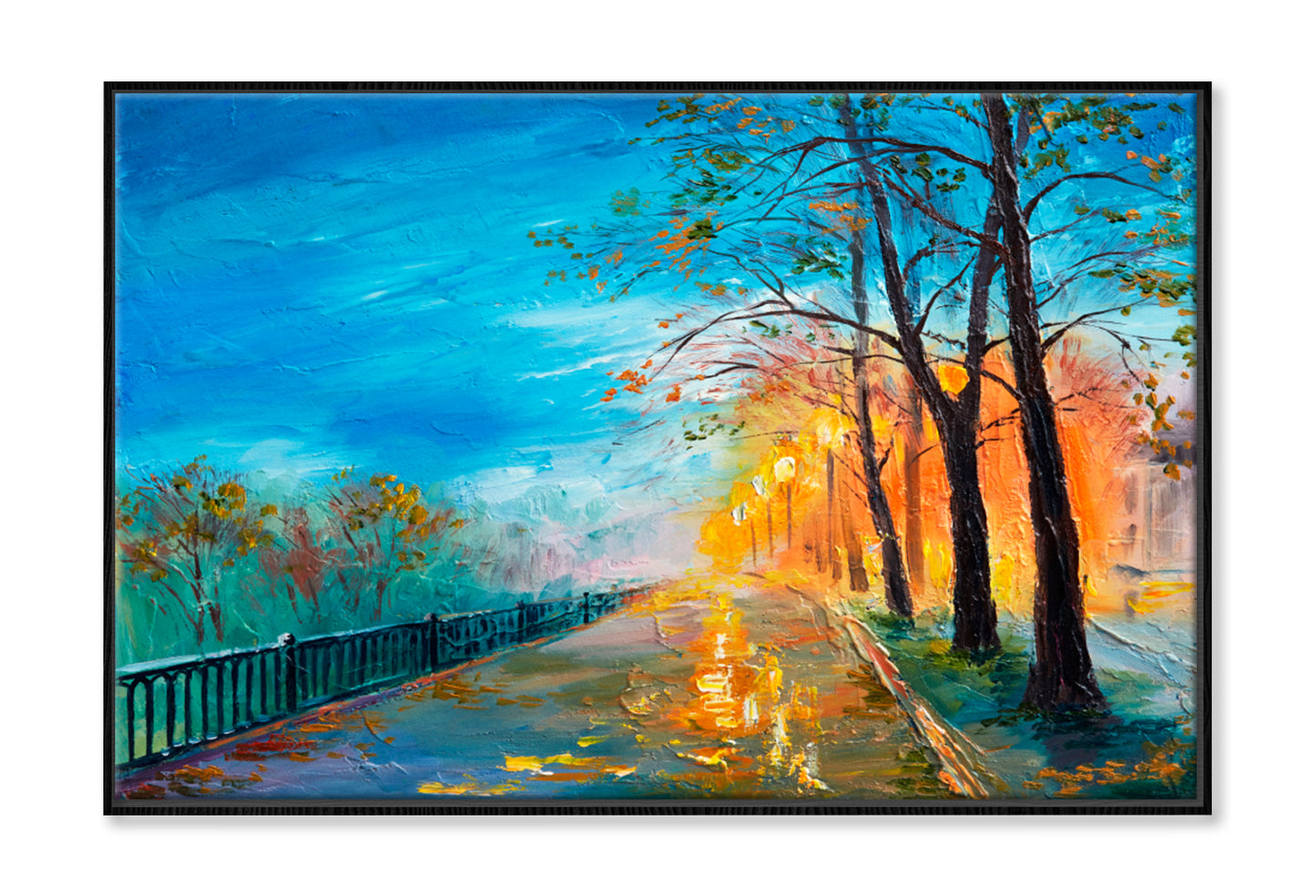 Evening Autumn Street Oil Painting Limited Edition High Quality Print Canvas Box Framed Black