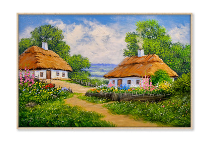 Houses Surrounded by Blooming Garden Oil Painting Wall Art Limited Edition High Quality Print Canvas Box Framed Natural