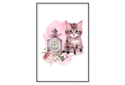 Purple Perfume with Kitty Wall Art Limited Edition High Quality Print Canvas Box Framed Black