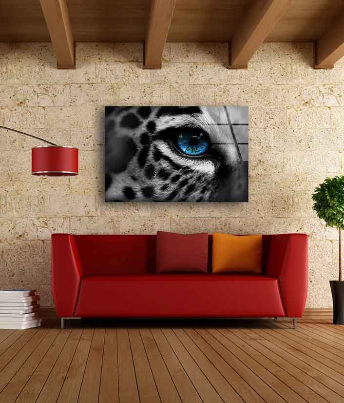 B&W Leopard Blue Eye UV Direct Aluminum Print Australian Made Quality