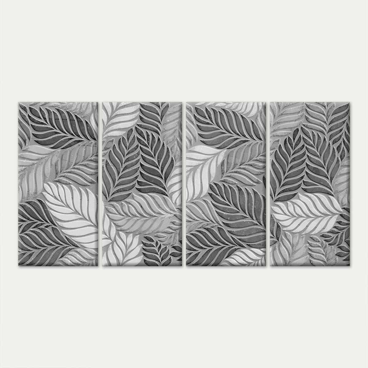 4pcs Grey Monochrome Leaf Texture Pattern Wall Art Canvas Framed 45x80cm - High Quality Print 100% Australian Made Wall Canvas Ready to Hang