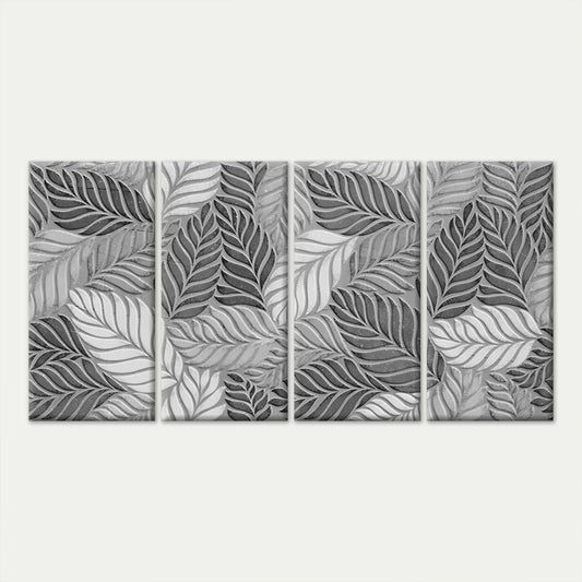 4pcs Grey Monochrome Leaf Texture Pattern Wall Art Canvas Framed 45x80cm - High Quality Print 100% Australian Made Wall Canvas Ready to Hang