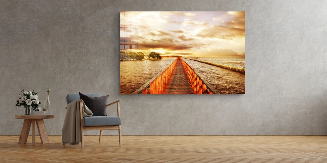 Wooden Path on Sea UV Direct Aluminum Print Australian Made Quality