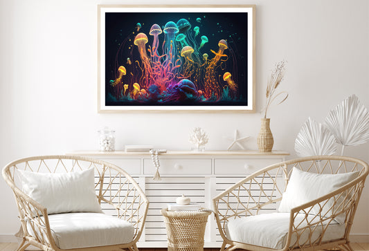 Colorful Jellyfish and Fish Float In an Ocean Home Decor Premium Quality Poster Print Choose Your Sizes