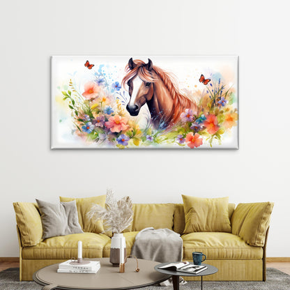 Horse Watercolor Butterfly Wall Art Canvas Office Home Room Framed 120x60cm - Bella Home Decor