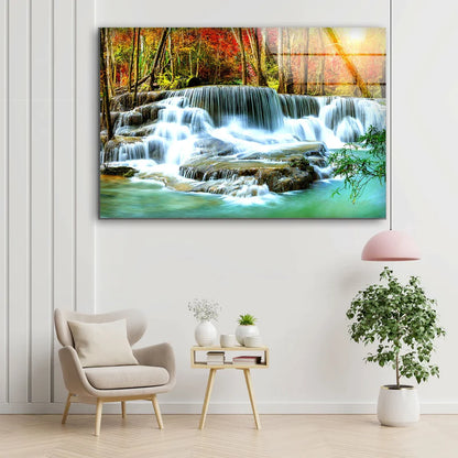 Autumn Forest Waterfall UV Direct Aluminum Print Australian Made Quality