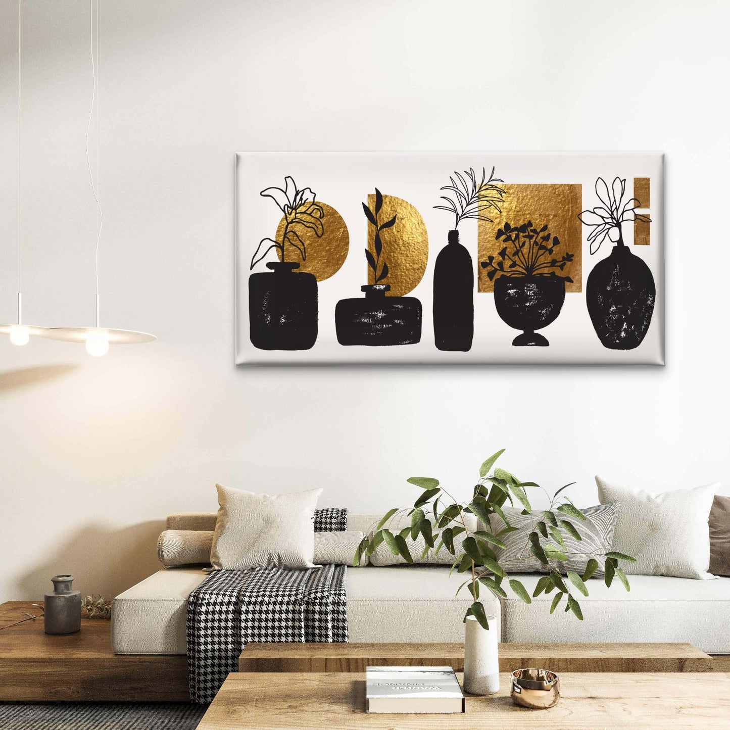 Minimalist Gold Leaf Botanical Wall Art Canvas Office Home Room Framed 120x60cm - Bella Home Decor