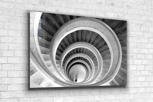 Curved Stair B&W View UV Direct Aluminum Print Australian Made Quality