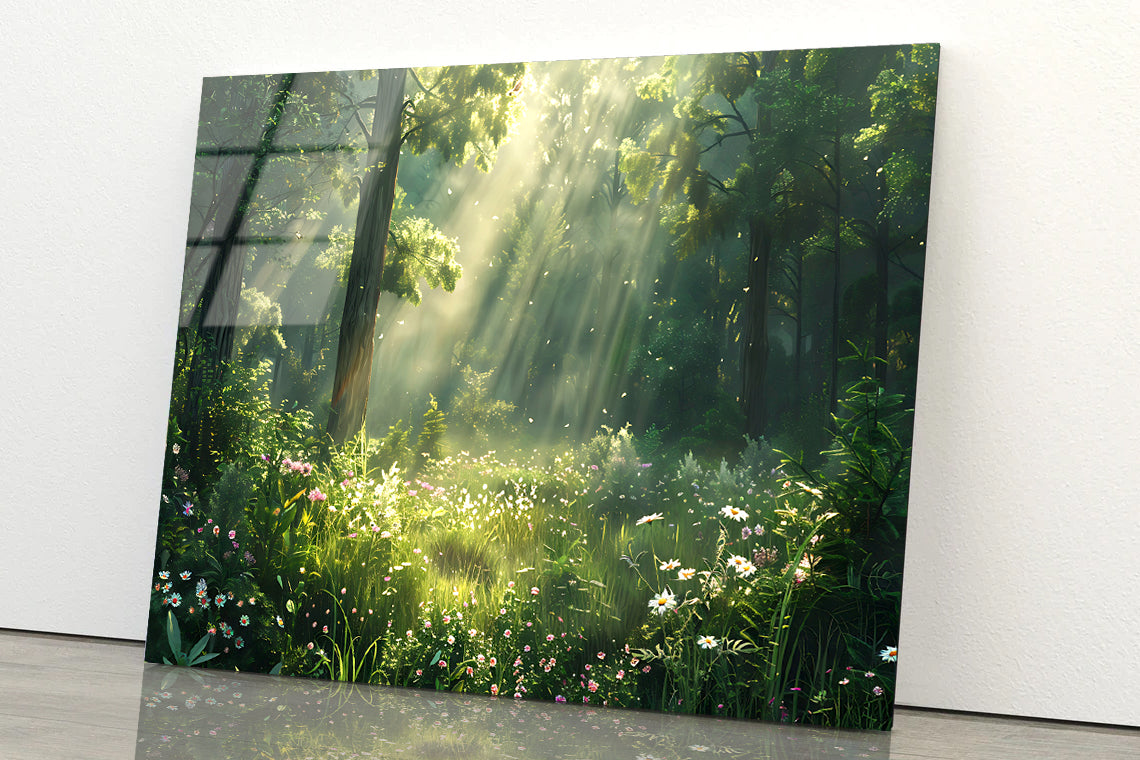 Sun Rays in the Forest Acrylic Glass Print Tempered Glass Wall Art 100% Made in Australia Ready to Hang - Bella Home Decor