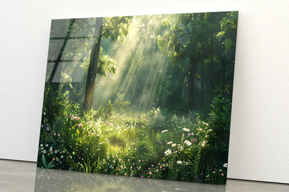 Sun Rays in the Forest Acrylic Glass Print Tempered Glass Wall Art 100% Made in Australia Ready to Hang - Bella Home Decor