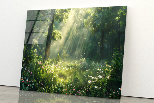 Sun Rays in the Forest Acrylic Glass Print Tempered Glass Wall Art 100% Made in Australia Ready to Hang - Bella Home Decor