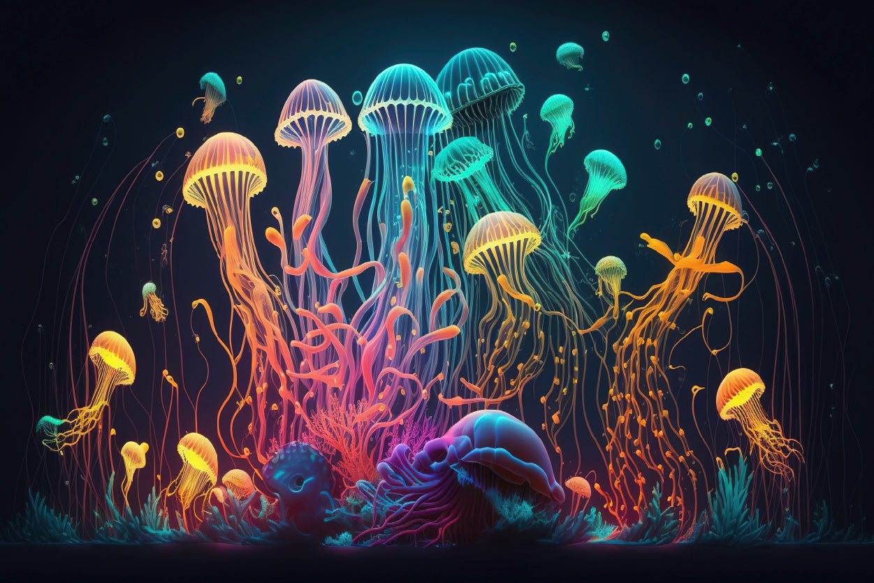 Colorful Jellyfish and Fish Float In an Ocean Print 100% Australian Made - Bella Home Decor
