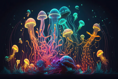 Colorful Jellyfish and Fish Float In an Ocean Print 100% Australian Made - Bella Home Decor