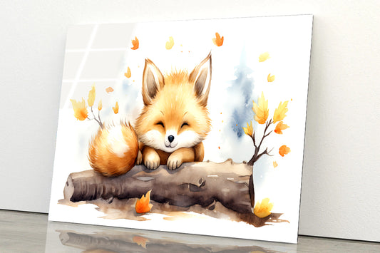 Baby Red Fox in Autumn Garden Acrylic Glass Print Tempered Glass Wall Art 100% Made in Australia Ready to Hang