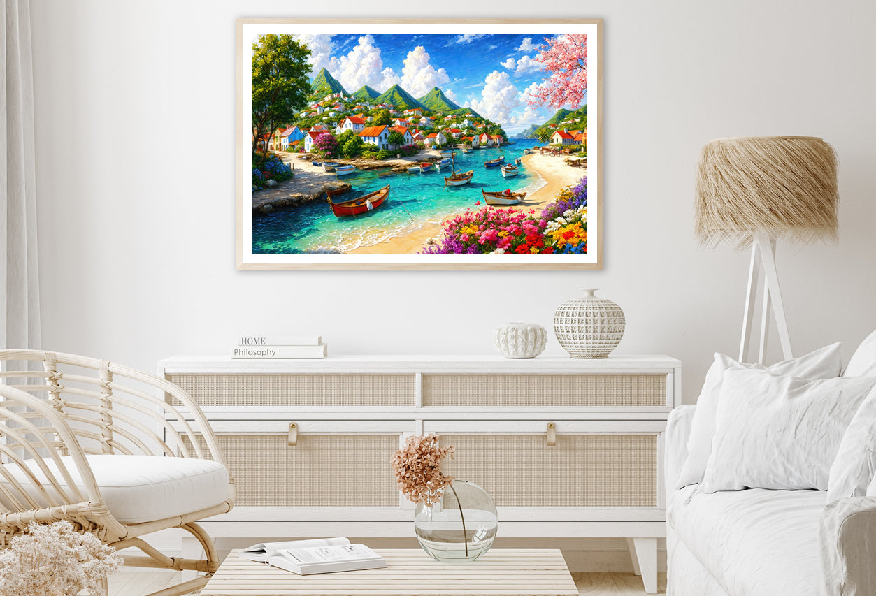 Town, Sea & Mountains in the Background View Home Decor Premium Quality Poster Print Choose Your Sizes