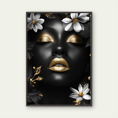 Black Gold Floral  Woman with Makeup Fashion Home Decor Premium Quality Poster Print Choose Your Sizes