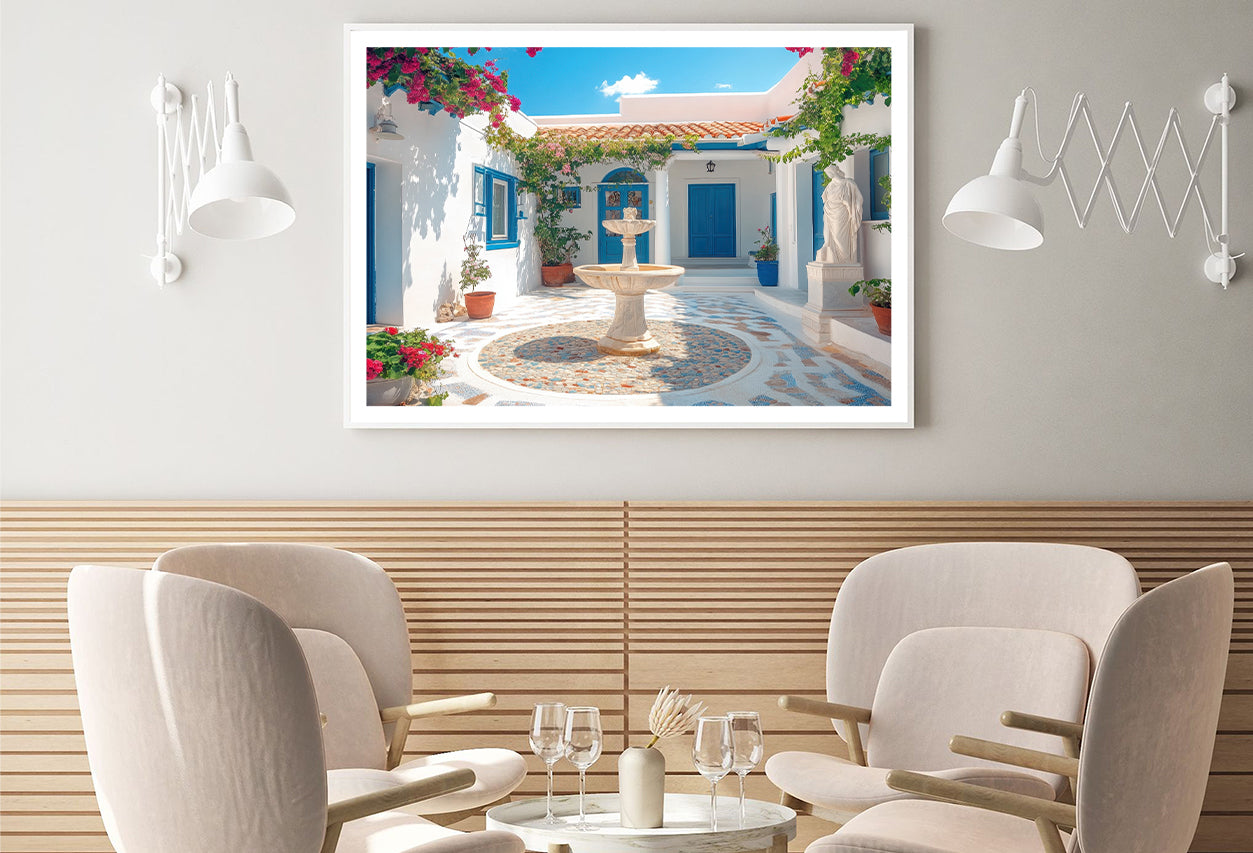 Courtyard with a Fountain and a Statue of a Woman Home Decor Premium Quality Poster Print Choose Your Sizes