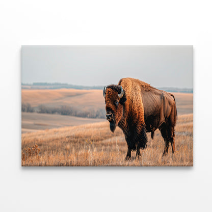 A Bison Standing In a Grassy Field View Print 100% Australian Made