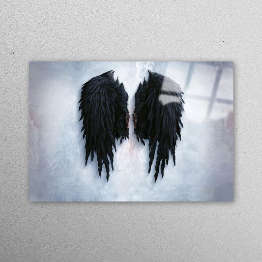 Black Wings, Angel Acrylic Glass Print Tempered Glass Wall Art 100% Made in Australia Ready to Hang