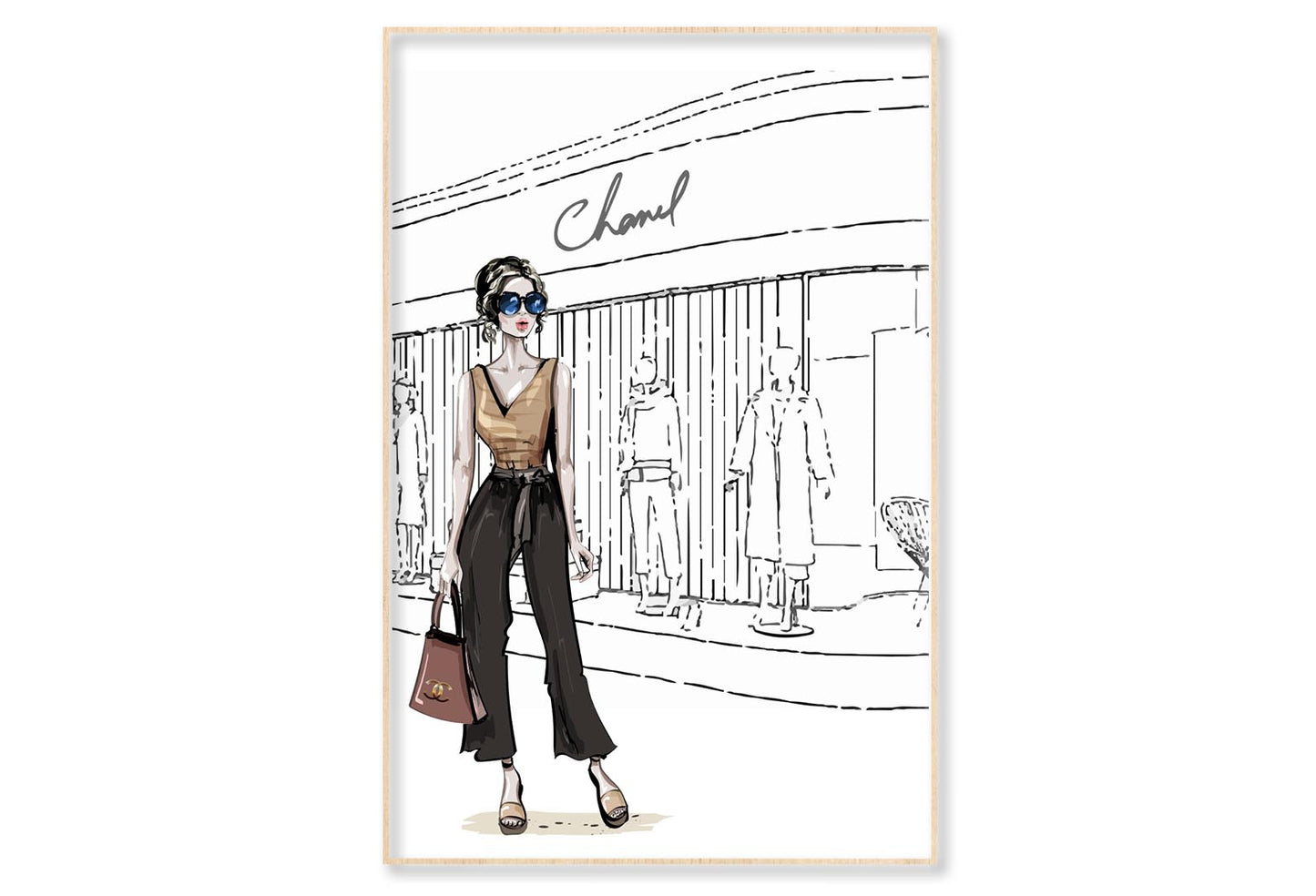 Stylish Girl with Fashion Store Wall Art Limited Edition High Quality Print Canvas Box Framed Natural